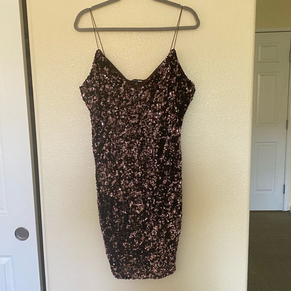 Hottest In A Sequin Mini Dress - Brown